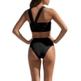 thumbnail image 3 of INSPIRE CHIC Women's 3D Flower Bandeau Bikini Sets 2 Piece Single Side Wide Double Strap Tops High Waist Bottoms Swimwear Bathing Suits Small Black, 3 of 5