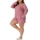 thumbnail image 4 of Conjunto de pijama de dos piezas de waffle de talla grande para mujeres, con blusas de manga larga y pantalones cortos, color rosa oscuro 1X, 4 of 6