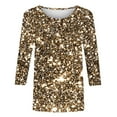 thumbnail image 4 of qucoqpe Womens Sequin Tops 3/4 Sleeve Crew Neck Sparkling T-shirts Fashion Casual Loose Blouses, 4 of 5