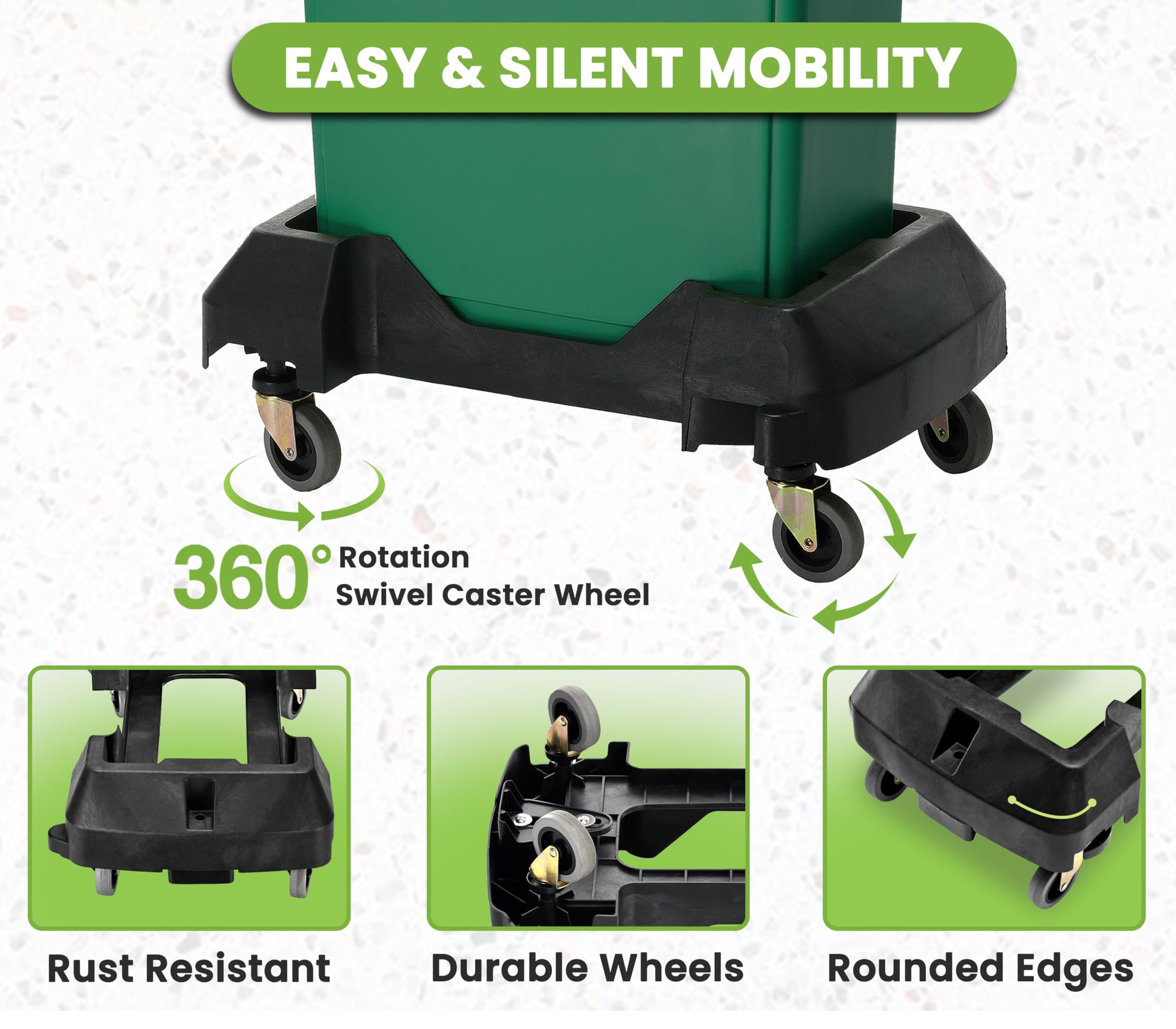 Alpine 16/23 Gallon Slim Trash Can Dolly - 4 Wheels Rectangular Plastic Rolling Garbage Can Dolly, Trash Can Wheels, Commercial Trash Can Cart - Holds Up to 200lbs (Black)