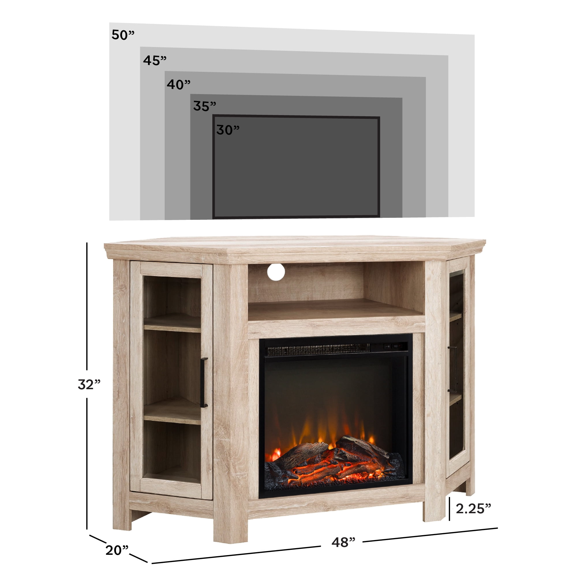 Walker Edison White Oak Corner Fireplace TV Stand for TVs up to 55"