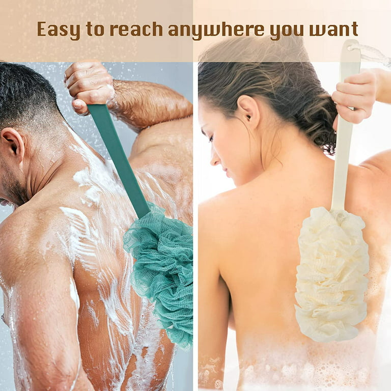 SUGARDAY Loofah Back Scrubber Exfoliating Bath Sponge Long Handle Bath  Brush for Body Shower Blue 1pc