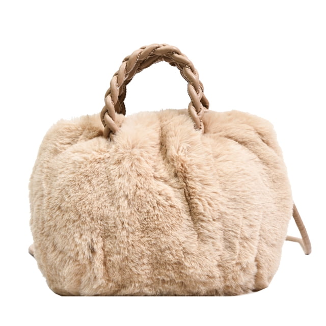 Bolsos Cruzados Esponjosos Con Asa Tejida para Mujeres Bolsos para Niñas (caqui)