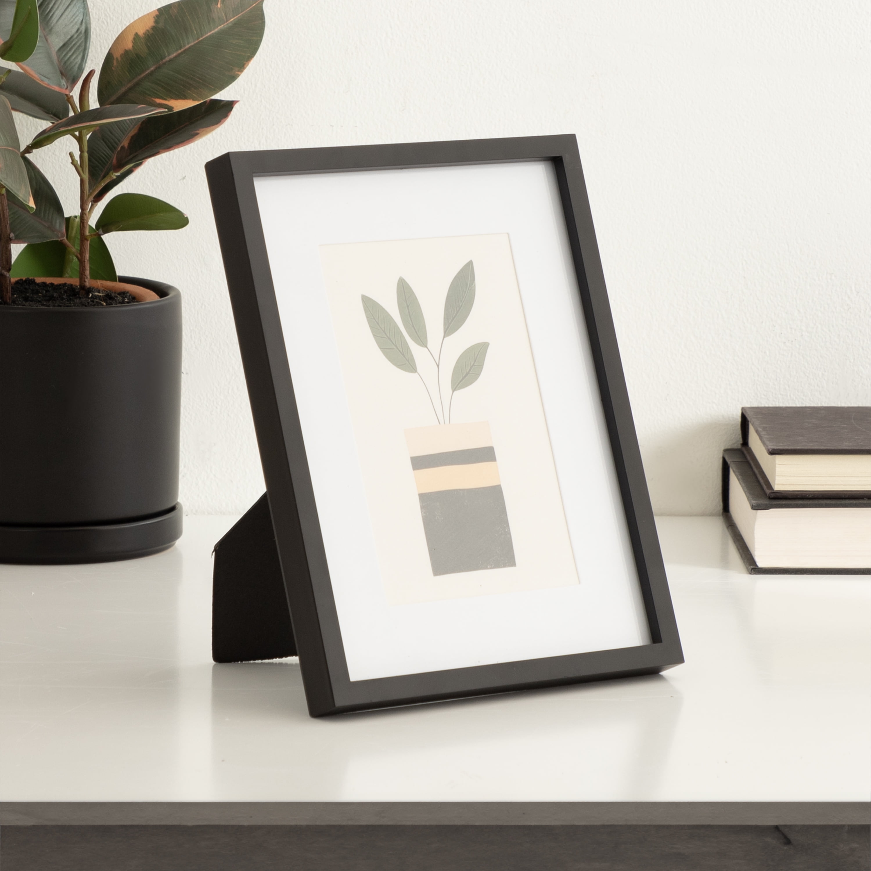 DesignOvation 6x8 Matted for 4x6 Linear Black Decorative Tabletop Picture Frame