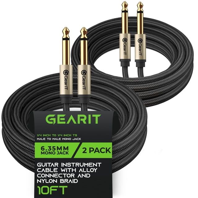 Cable para Guitarra Eléctrica GearIT Negro Trenzado de Nailon 3 Metros Paquete de 2