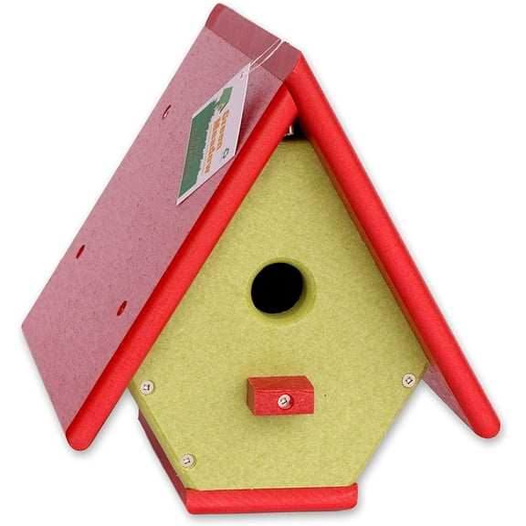 Amish-Made Hanging Wren House, Eco-Friendly Poly Lumber Bright Red/Lime