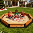 thumbnail image 3 of FUNTOK Large Outdoor Wood Sandbox 85'' × 85'' × 9'' Octagon Wooden Sand Box for Kids with Cover, Ideal for Children Aged 2-6 for Lawn Garden Backyard Beach, 3 of 7