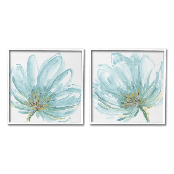 Stupell Industries Blue Blossoms on White Botanical & Floral Painting White Framed Art Print Wall Art, 12 x 12, Set of 2