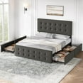 thumbnail image 4 of Bed Frame with 4 Storage Drawers and Adjustable Headboard, Upholstered Mattress Foundation with Skin-Frienly Linen, No Box Spring Needed, Dark Grey (Full), 4 of 9