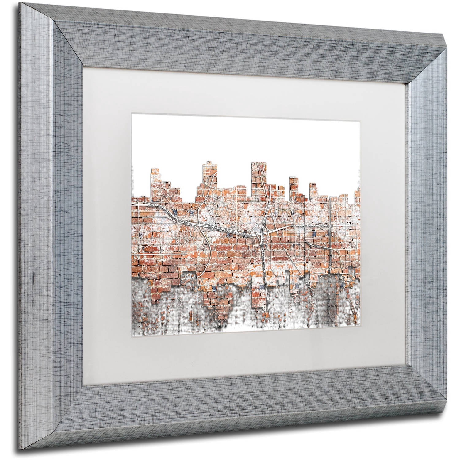 Trademark Fine Art "Anchorage Alaska Skyline Brick" Canvas Art by Marlene Watson, White Matte, Silver Frame