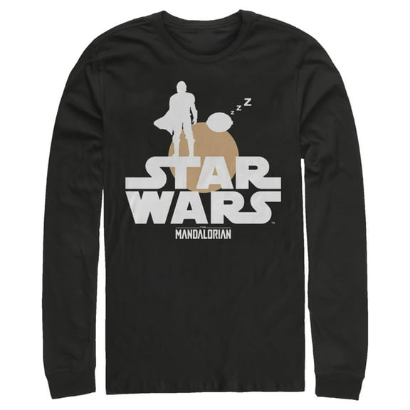 Men's Star Wars: The Mandalorian Bounty Hunter and The Child Silhouette Long Sleeve Shirt Black Small