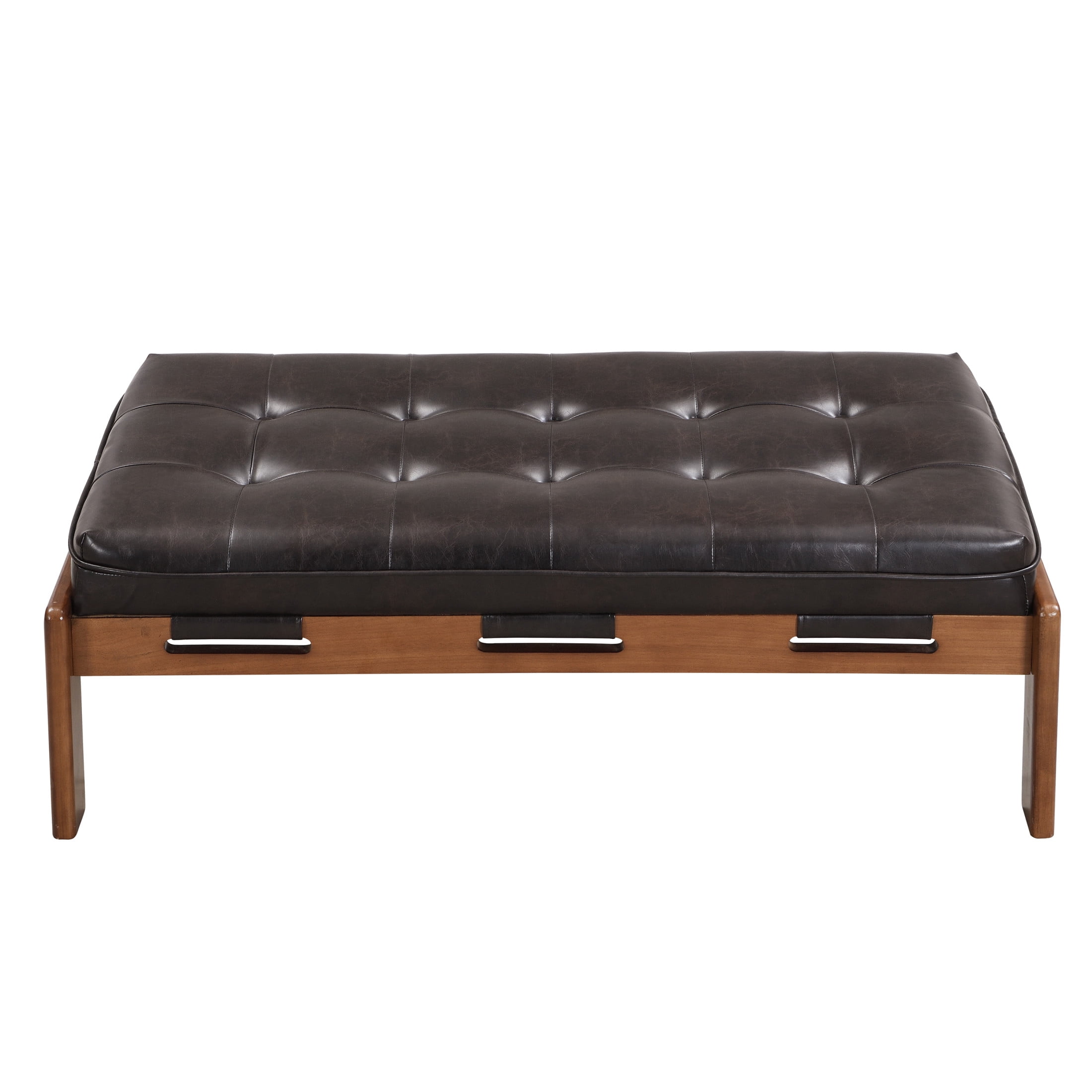 Christopher Knight Home Modern 48.4" Ottoman Bench, PU Leather Button-Tufted Cocktail Ottoman, Dark Brown
