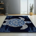 thumbnail image 3 of Watercolor Symmetrical Turtle Pattern Soft Flannel Carpet Suitable For Living Room Bedroom Office Kitchen Kids Room Large Non-slip Dark Blue Print Washable Non-slip Carpet 5x6ft, 3 of 6