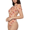 thumbnail image 2 of Daiia Mushroom print Women's Crew Neck Short Sleeve Bodysuit Fashion Tops Fit Casual Basic Extender Bodysuit-Small, 2 of 9