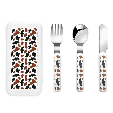 

Gaeub Brown Black Cow Print 3-Piece Children Knife Spoon Fork Set Stainless Steel Child Flatware Set Kids Utensils Set with Case for Lunch Box (Fork Spoon Knife Combo)