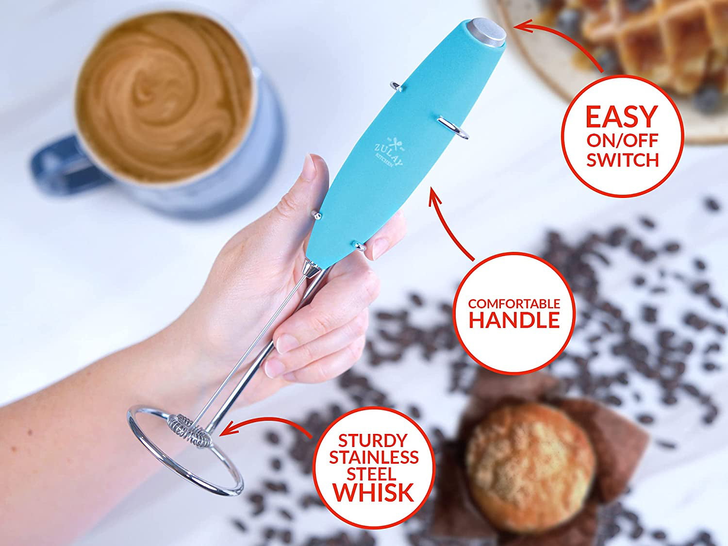 Zulay Original Milk Frother Handheld Foam Maker for Lattes - Whisk