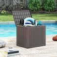 thumbnail image 5 of JYLP 25 Gallon Brown Wicker Texture Outdoor Storage Box, Waterproof PP Deck Box with Lockable Lid, Multi-Functional Patio Storage Bench, 5 of 6