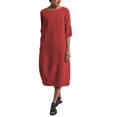 thumbnail image 1 of OUSITAID Vintage Été Femmes Couleur Unie O Cou Demi Manches Lin Doux Robe Midi en Vrac, 1 of 8