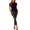 thumbnail image 2 of INSPIRE CHIC Women's Velvet Sequin Top Crew Neck Short Sleeve Party Clubwear Blouse S Purple, 2 of 7