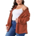 thumbnail image 4 of Agnes Orinda Women's Plus Size Waffle Knit Shirt Jacket Casual Long Sleeve Button Down Blouses 1X Orange, 4 of 5