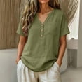 thumbnail image 2 of Summer Cotton and Linen Shirts for Womens Plus Size Casual Tops V-Neck Bandage Short Sleeve T-Shirts And Linen Blouse, 2 of 8