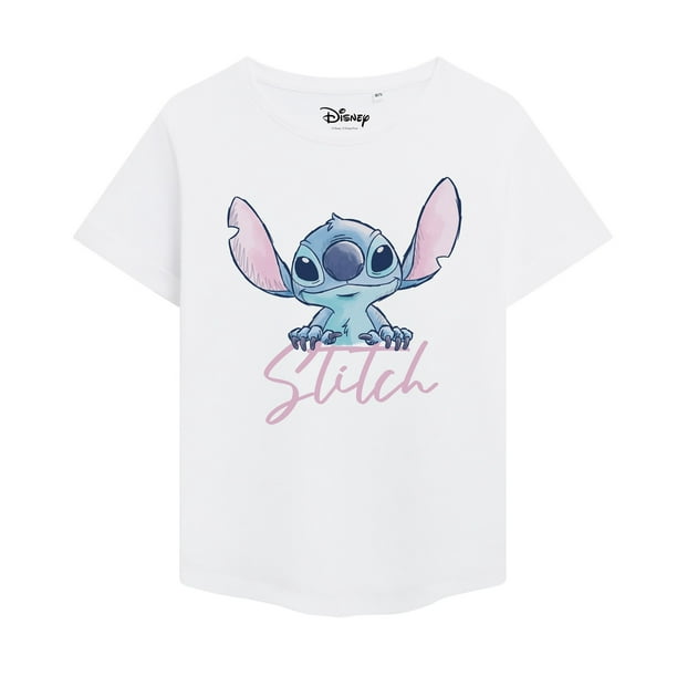 T-shirt droit coton Lilo et Stitch blanc fille