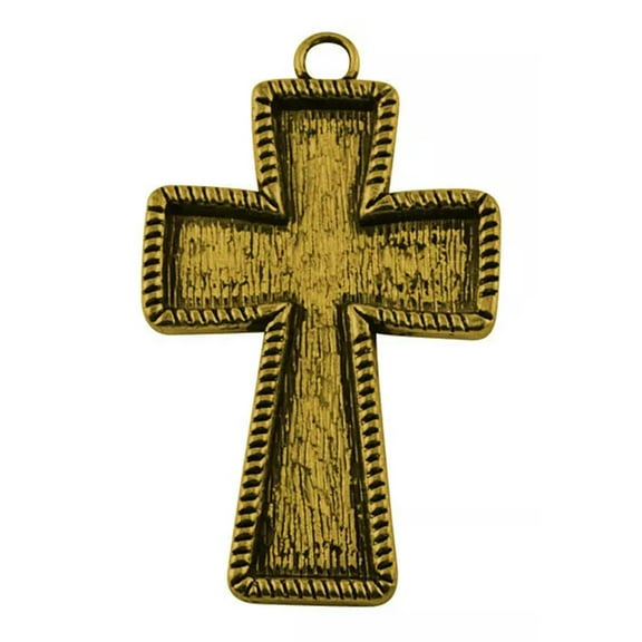 U8MO Large Cross Pendant Antiqued Gold Christian Religious 70mm Focal Bezel