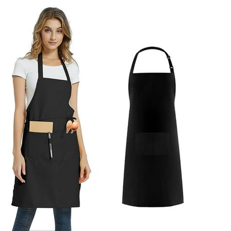 

1 Pack 100% Cotton Adjustable Bib Apron with 2 Pockets Cooking Kitchen Aprons for Women Men Chef Black
