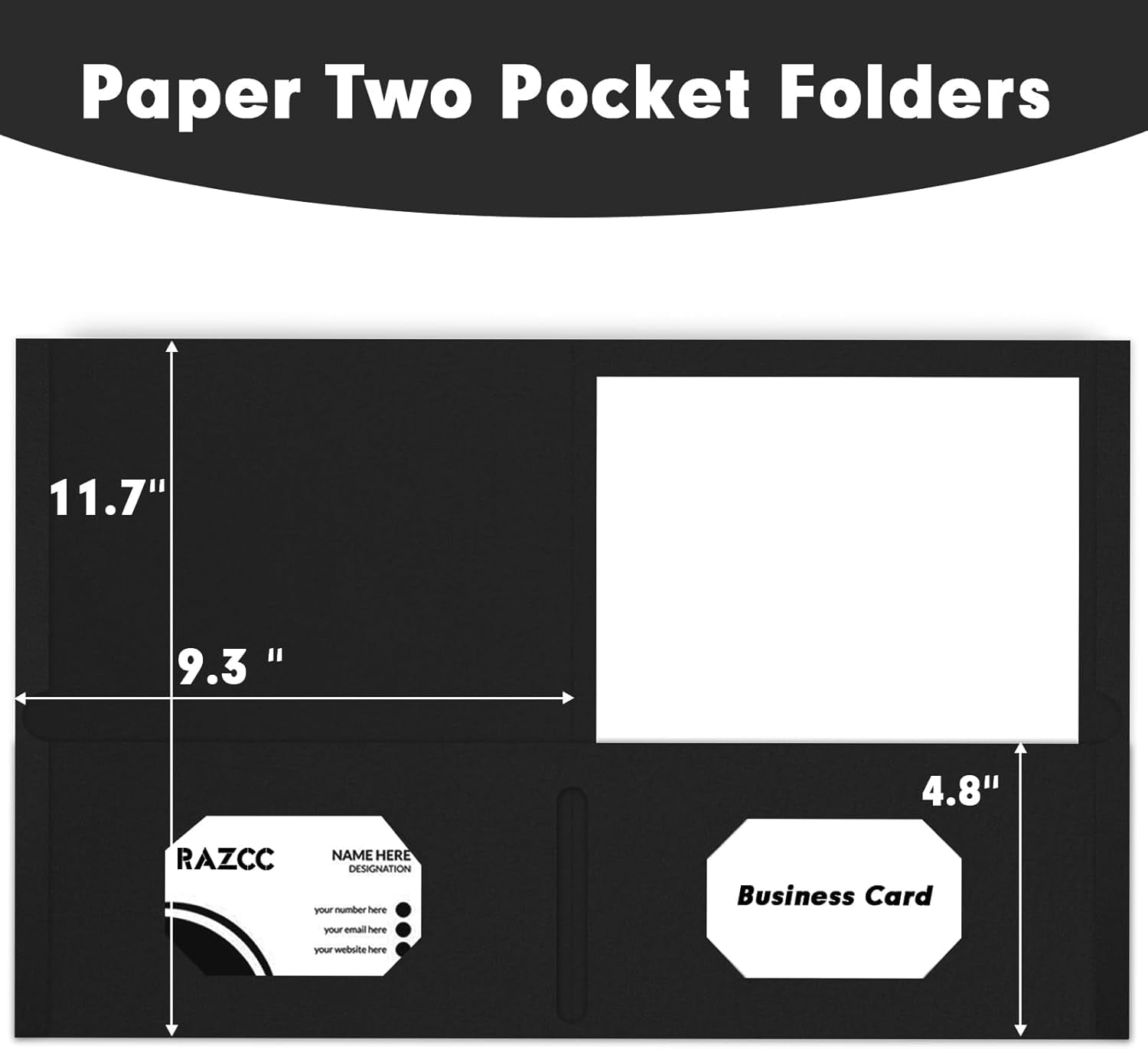 Two Pocket Folders, 50 Pack 2 Pocket Folders Fit Letter Size Paper, Paper Folders with Pockets for School Office Business Home, Black