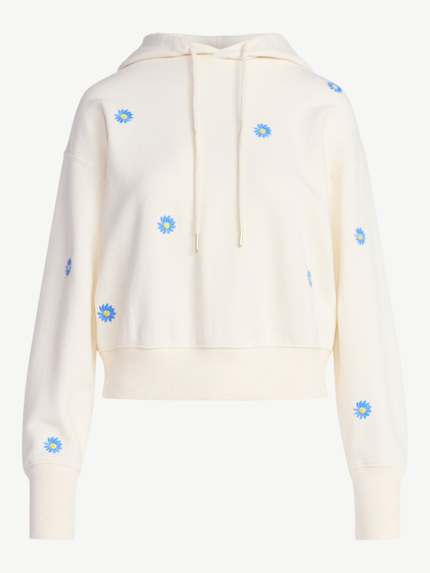 Free Assembly Women’s and Women’s Plus Cropped Embroidered Pullover Hoodie Sweatshirt, Sizes XS-4X