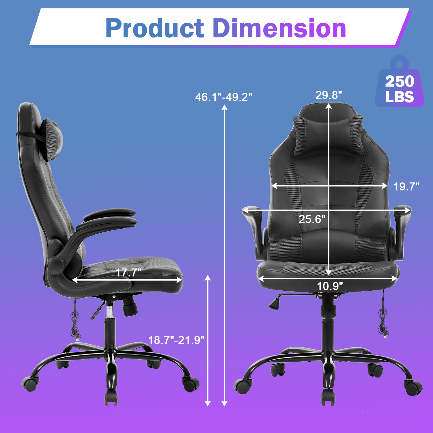 NiamVelo Massage Gaming Chair Video Gamer Chair PU Leather Computer Chairs Desk Chair w/Adjustable Headrest and Armrest,Ergonomic Office Chair High Back Racing Game Chair, 250lbs （Black）