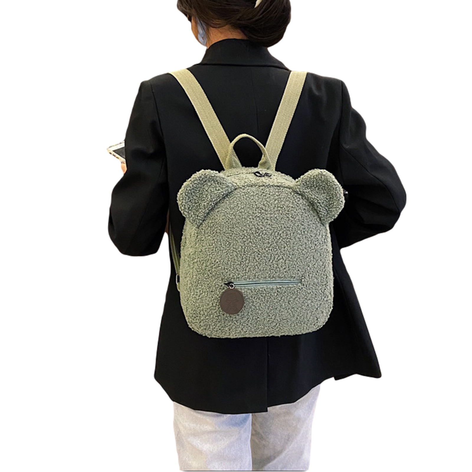 Xiaoluokaixin Women Little Girls Cute Bear Ear Fleece Small Backpack, Casual Lambswool Daypack Bag cqH - image 3 of 6