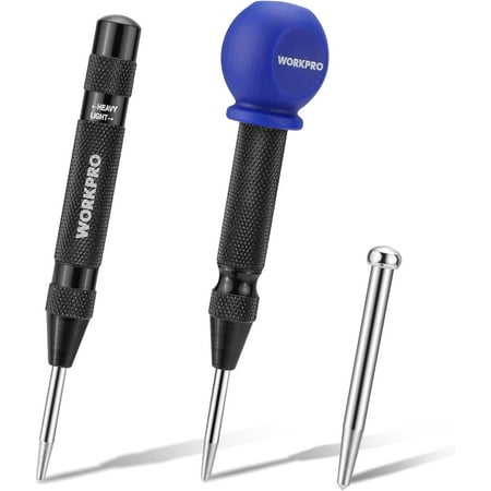 Automatic Center Punch Tool - Adjustable Spring Loaded Center Punch with Impact Force Control, Non-Slip Grip for Metal, Wood, Plastic, Stone & Emergency Window Breaker