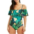 thumbnail image 2 of EQWLJWE Women's One Piece Swimsuit Vintage Off Shoulder Ruffled Bathing Suits, 2 of 5