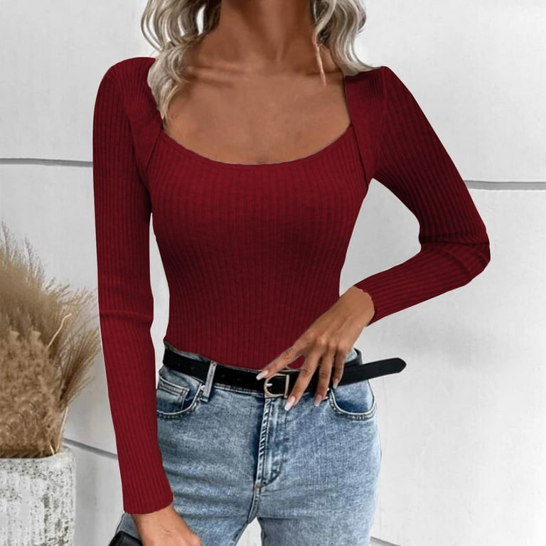 Women's Fall Long Sleeve Knit Sexy Going Out Top Casual Fitted