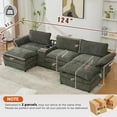 thumbnail image 2 of 124'' Modular Sectional Sofa, U-Shaped Chenille Cloud Couch with Storage, 2 Ottomans, Wireless Charging, Loudspeaker, Light, 2 Cup Holders, Double Chaise Couches for Living Room,Office, Green, 2 of 11