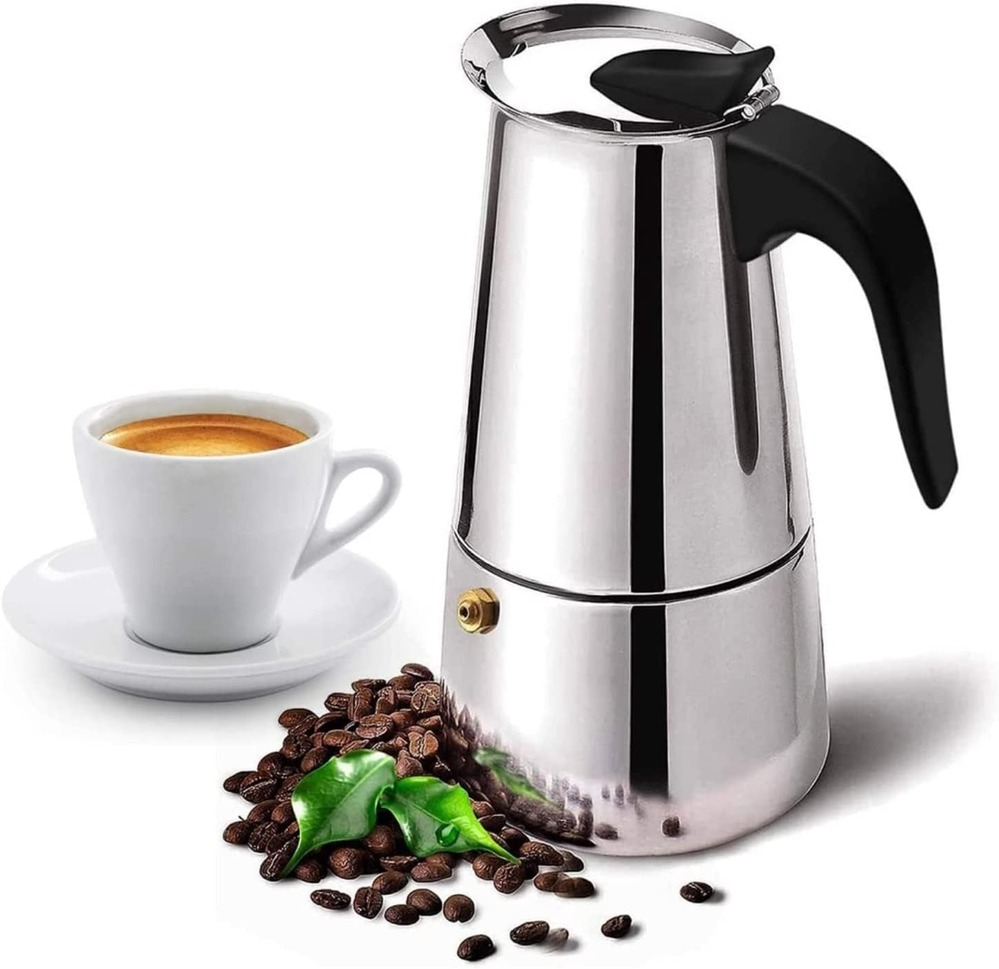 ABCISI Coffee Pot,Stainless Steel Moka Pot Italian Coffee Maker 6 cup/10 OZ Stovetop Espresso Maker for Gas or Electric Ceramic Stovetop Camping Manual Cuban Coffee Percolator for Cappuccino or Latte