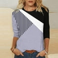 thumbnail image 2 of Pompotops T-shirt Blouse à Manches 3/4 Contrastées à Col Rond Décontracté pour Femmes en Solde, 2 of 4