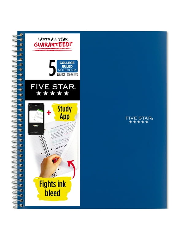 Five Star Wirebound Notebook Plus Study App, 5 Subject, College Ruled, Pacific Blue (820004NH0-WMT-MOD)