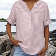 thumbnail image 6 of Junur Linen Shirts for Women V Neck Short Sleeve Cotton Tops Striped Linen Button Down Casual Dressy Shirt for Summer 2026, 6 of 8