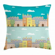 Dutch Throw Pillow Cushion Cover, Colorful Houses Traditional Architecture of Holland Cartoon Old Town Illustration, Decorative Square Accent Pillow Case, 20 X 20 Inches, Multicolor, by Ambesonne