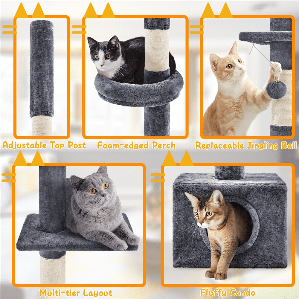 Alden Design Multilevel Floor To Ceiling Cat Tree with 4 Perches, Dark Gray