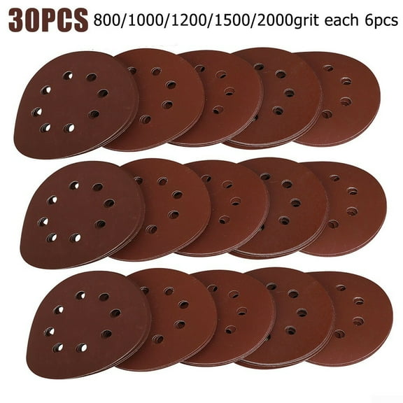 30pcs Sandpaper 800-2000Grit 8holes Kit Orbital Hook Loop Pad Sander Paper