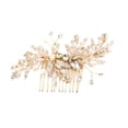 thumbnail image 1 of EeaseCA Alloy Hair Comb Pearl Inlaid Insert Comb Rhinestone Headdress Women Decorative Comb Golden, 1 of 7