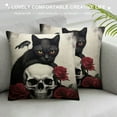 thumbnail image 3 of COMIO  Red Rose Skull and Black Cat Pillow Covers Hallowmas Thanksgiving Farmhouse Outdoor Cat Lovers Room Throw Pillowcase Flannel Sofa Couch Decorative Cushion Case, 3 of 5