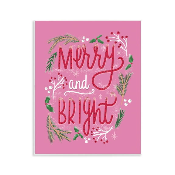 Stupell Industries Merry and Bright Pink Pine Holiday Painting Unframed Art Prints Wall Art, 11 x 14