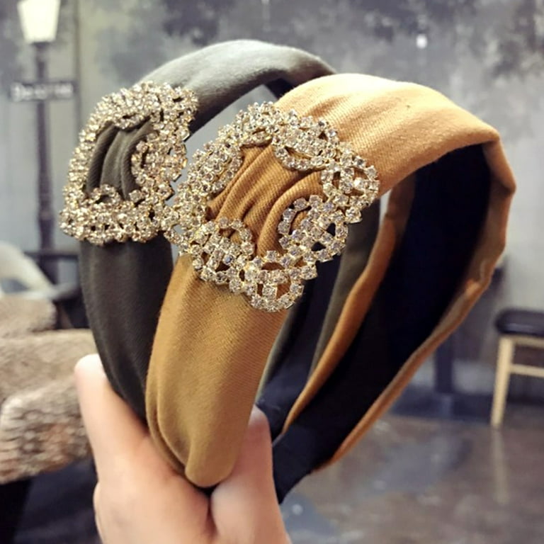 Women Rhinestone Headbands Crystal Embellished Hairband Luxury Wide Velvet Headbands Sparkly Wedding Party Headwear Hair Accessory
