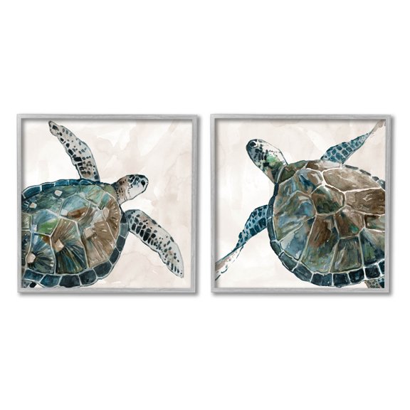 Stupell Industries Aquatic Sea Turtles Swimming Graphic Art Gray Framed Art Print Wall Art, Set of 2, Design by Carol Robinson