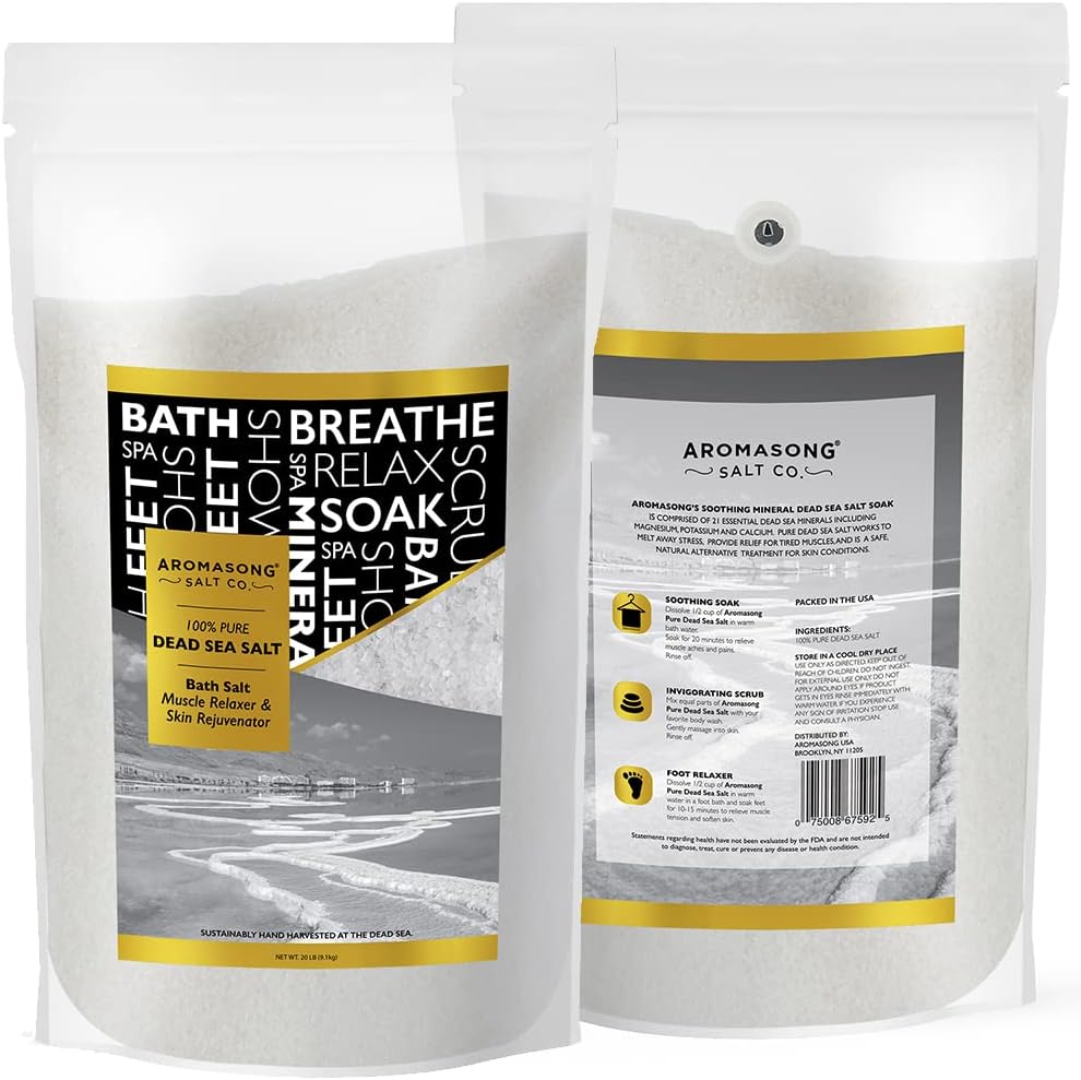 Aromasong Dead Sea Salt Bath Soak, 5 lb Bulk Mineral Sea Salt for Bath, Foot Soak, Detox & Home Spa Use