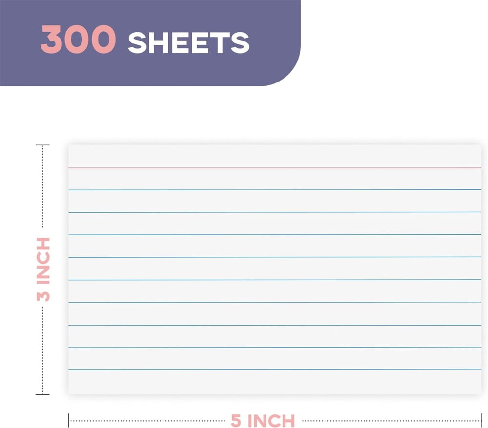 NOGIS 300 Pack 3x5 Lined Note Cards - White Index Cards 3 x 5 Ruled Flash Cards for Studying, Note Taking and To Do List